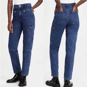 WeWoreWhat Cargo Style Utility Dark Blue Wash Baggy Straight Leg Jeans 25